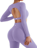 Women's Seamless Ribbed Open Back Long Sleeve Workout Set - Flattering