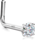 14K Gold Nose Rings Studs - Solid White Gold L-Shape Nose Studs