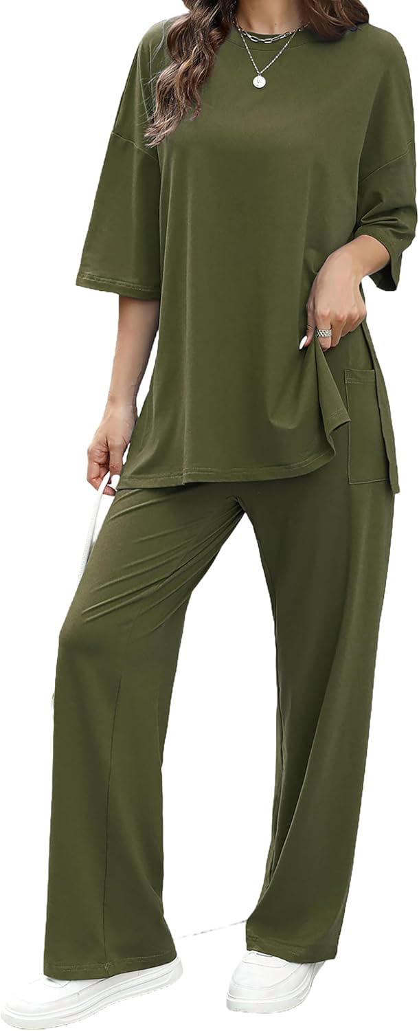 Womens 2 Piece Outfits Short Sleeve Set for Casual Style