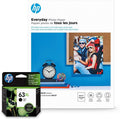 HP 63XL Black Ink + Everyday Photo Paper, Glossy 8.5x11 - Value Pack