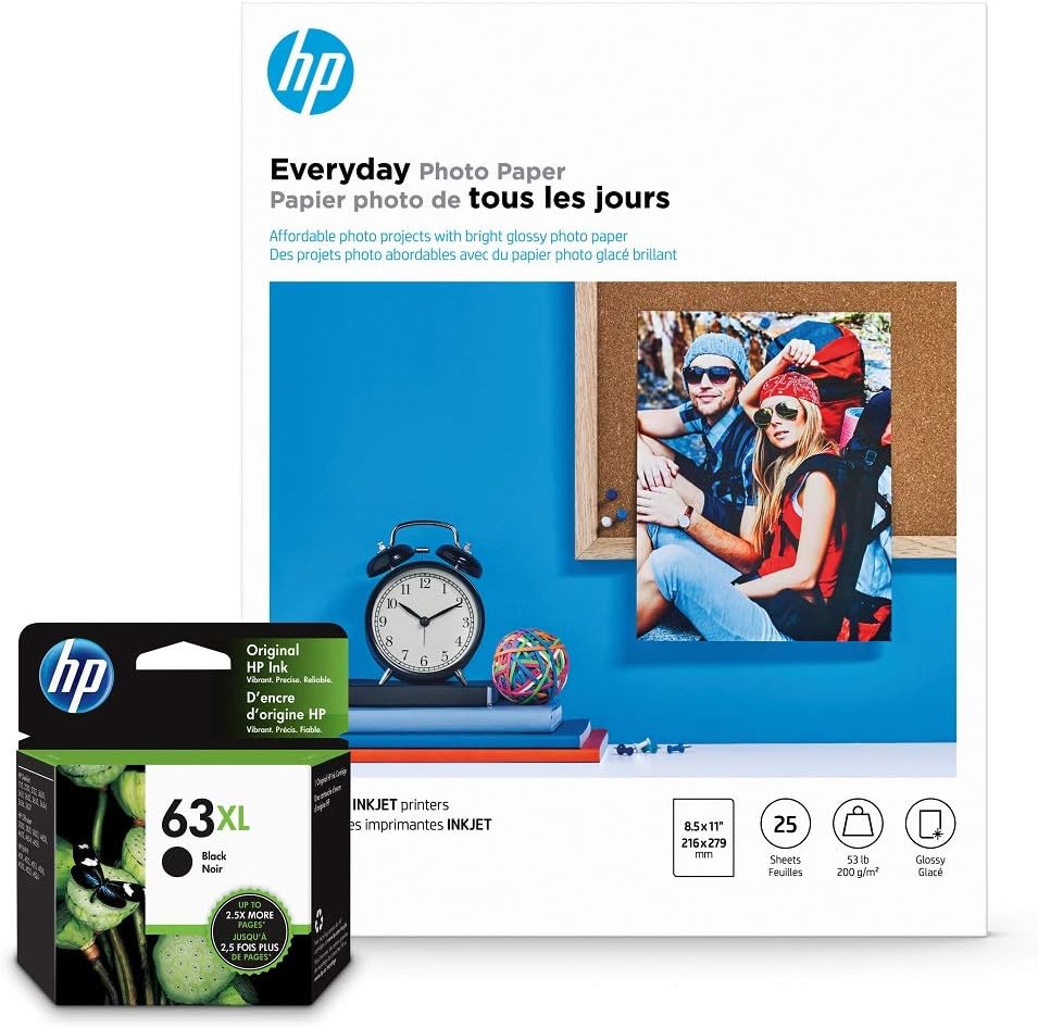 HP 63XL Black Ink and Glossy Photo Paper for Stunning Prints