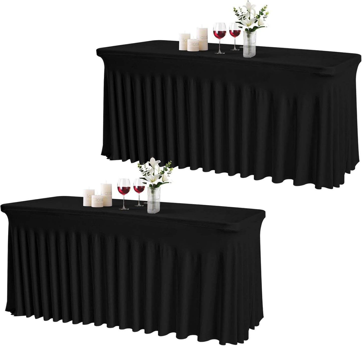 Spandex Fitted Black Table Skirts for 6FT Tables Set of 2