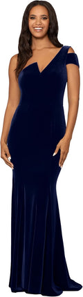 Betsy & Adam Women's Long Velvet One Cold Shoulder Gown Review