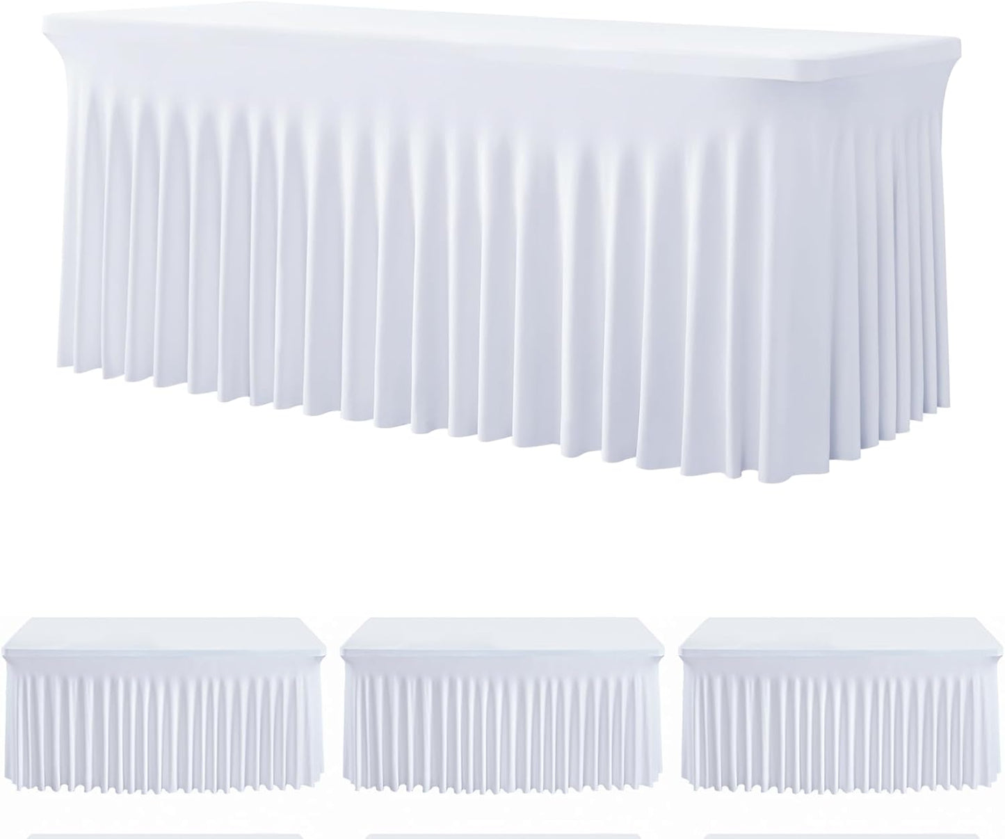 White Spandex Tablecloth for 6 Foot Rectangle Tables - 3 Pack