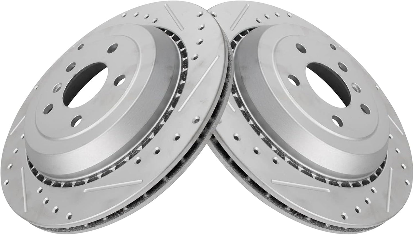 TRQ Performance Rear Drilled Slotted Coated Brake Rotor Set