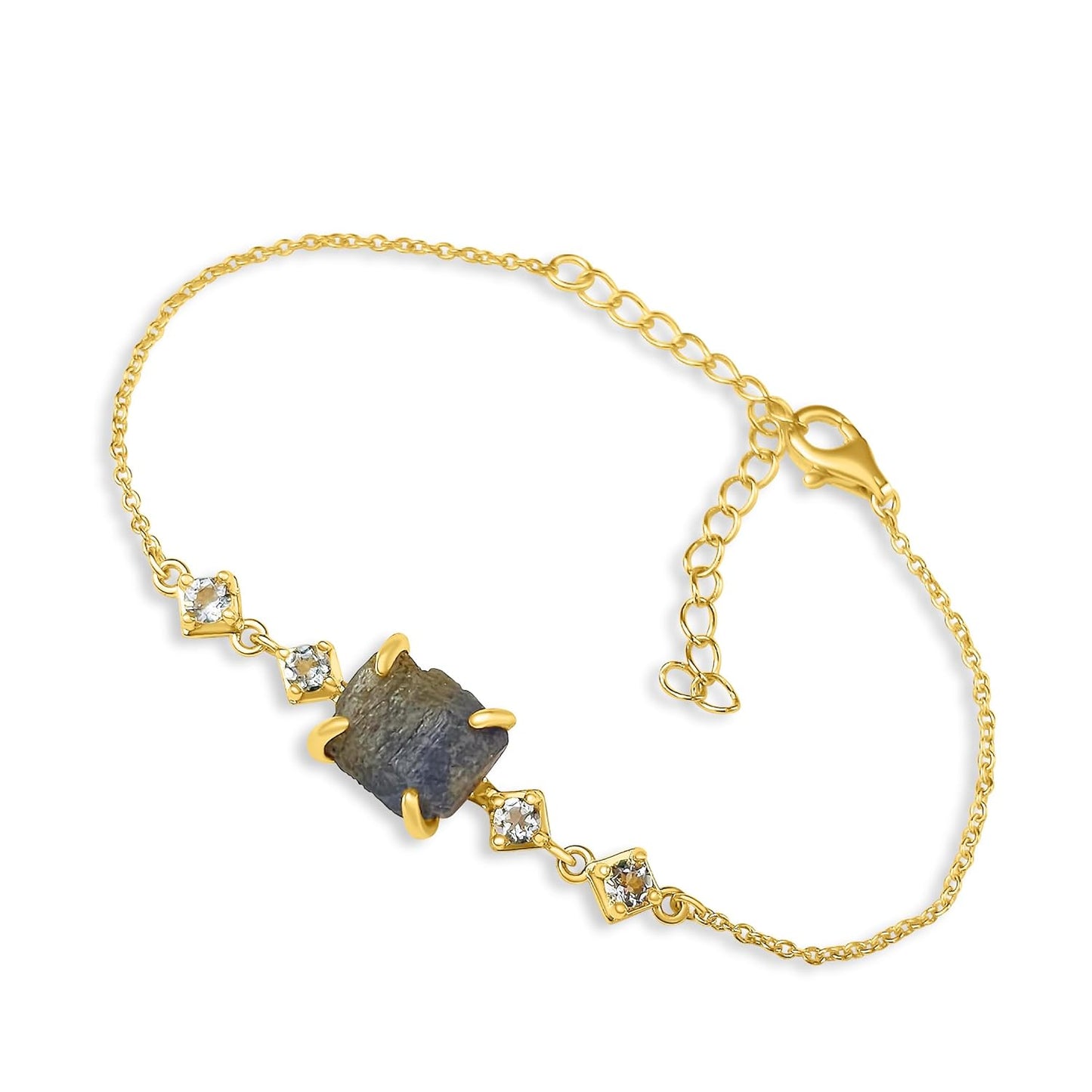 Raw Blue Sapphire Chain Bracelet for September Birthstone Gift