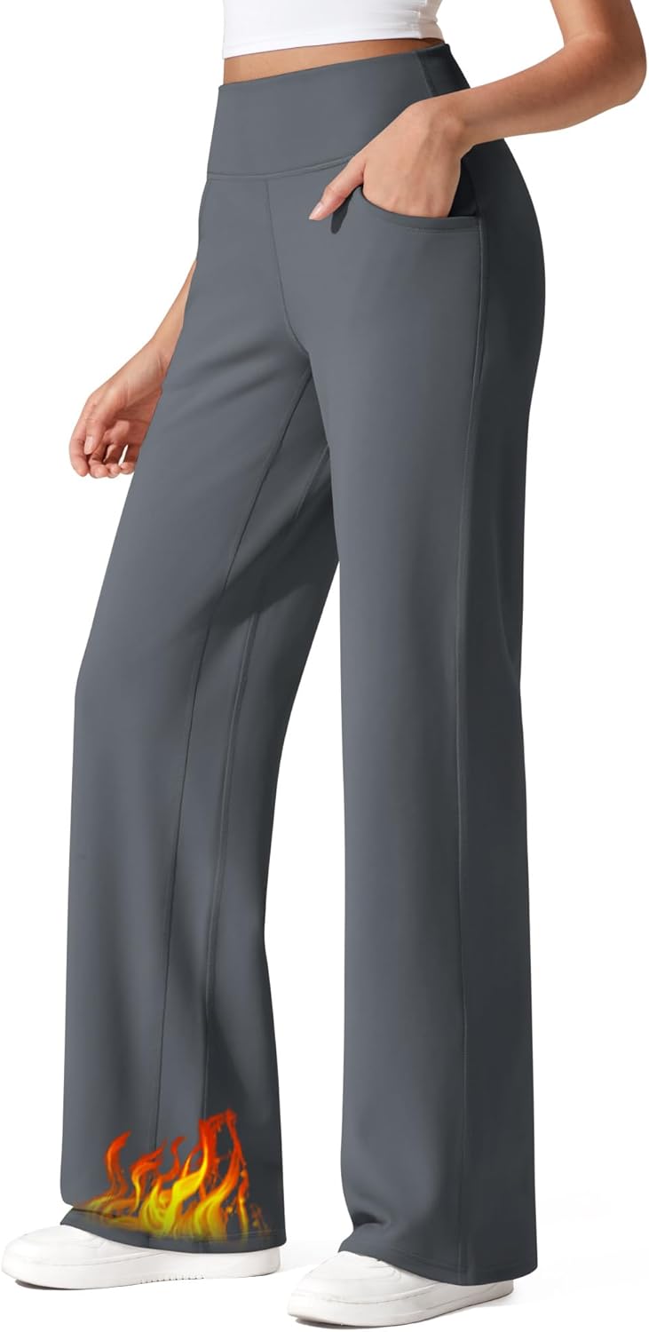 G4Free Fleece Lined Pants for Women - Cozy Wide Leg Trousers