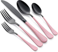 20-Piece Black and Red Silverware Set with Warm Pink Handles