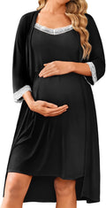 Ekouaer Lace Maternity Nursing Gown and 3/4 Sleeve Robe Set Shirts