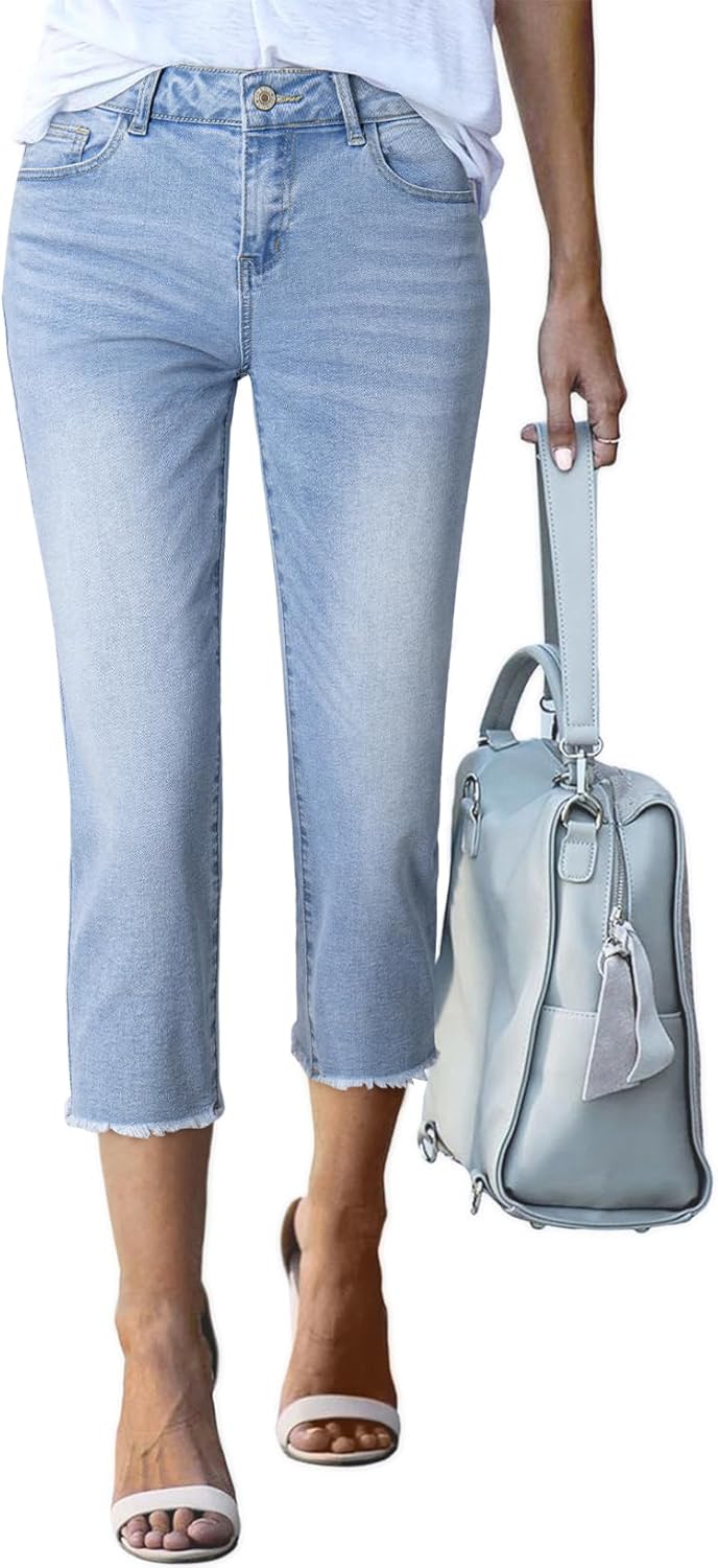 Stylish High Waisted Straight Leg Capri Jeans for Women