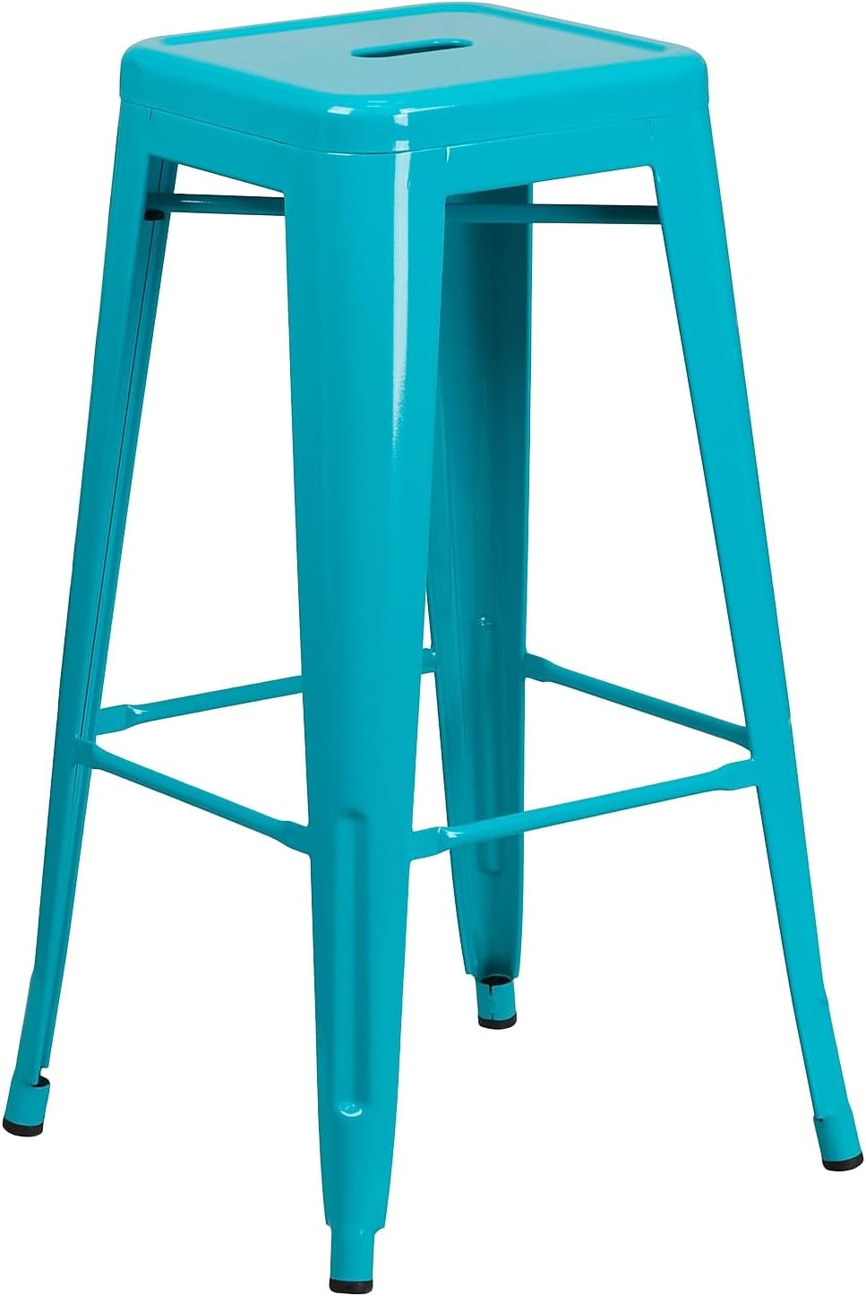 Backless Crystal Teal-Blue Barstool for Indoor-Outdoor Use