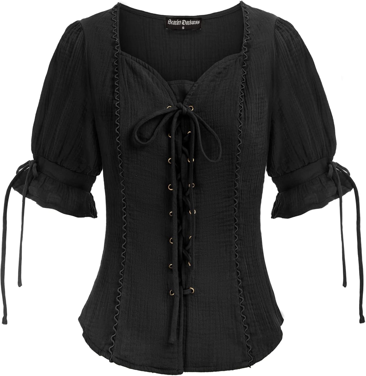 Renaissance Shirts for Women Summer Plus Size Lace-up Tops