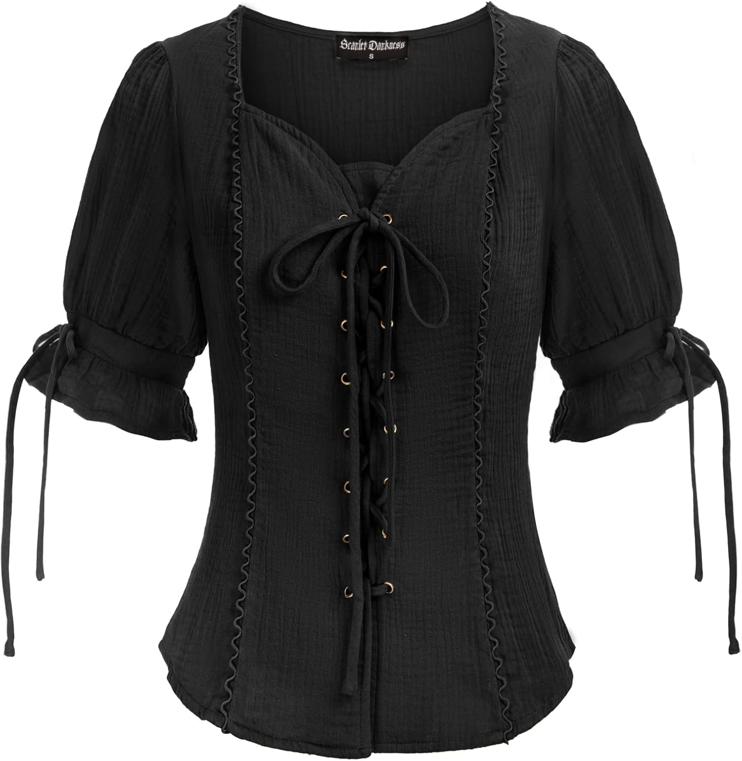 Renaissance Shirts for Women Summer Plus Size Lace-up Tops