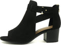 Women's Cutout Side Strap Black Chunky Heel Ankle Bootie