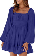 Dokotoo Womens Square Neck Lantern Sleeve Mini Dress - Backless A-Line