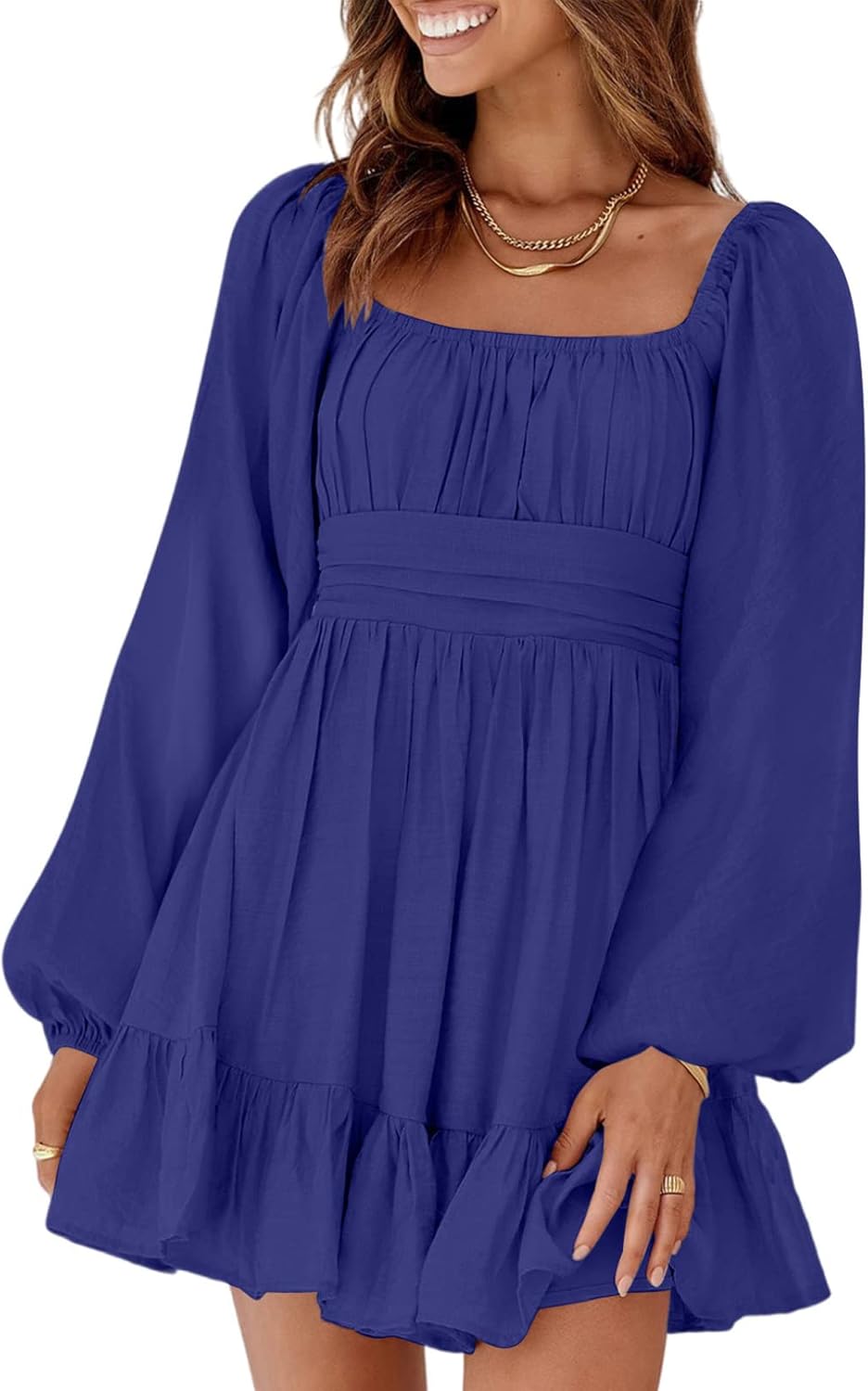 Dokotoo Womens Dress Long Lantern Sleeve Square Neck Tie Backless