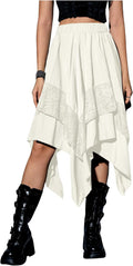 Verdusa Renaissance Flowy Fairy Skirt - Lace Layered Asymmetrical Midi