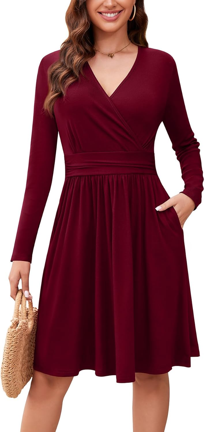WEACZZY Women's Long Sleeve Casual Fall Dresses with Pockets