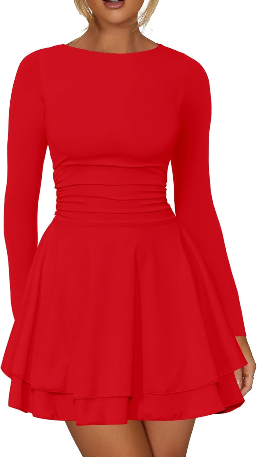 Kaximil Women's Crew Neck Long Sleeve Corset Mini Dress Review