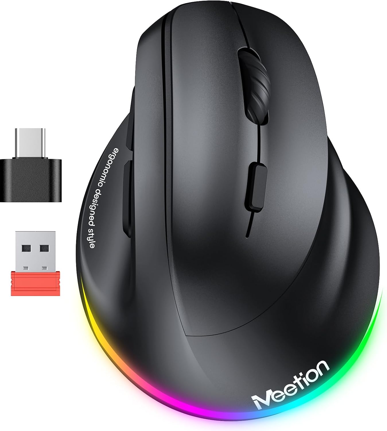 MEETION Wireless Vertical RGB Mouse - Ergonomic & Rechargeable!