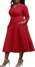 Plus Size Flared Wrap Dress V Neck Midi - Comfortable, Flattering Fit