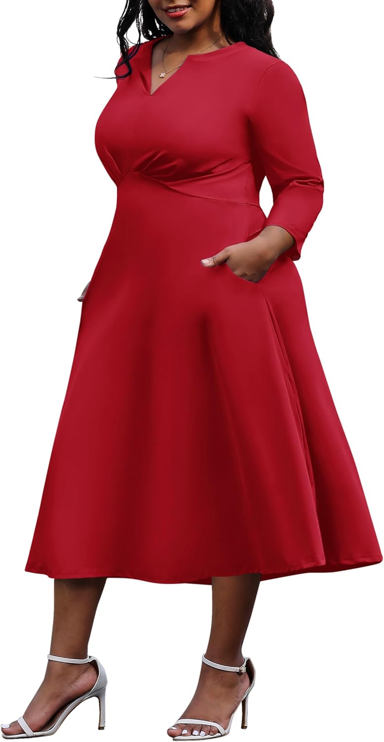 Nmoder Women's Plus Size Stretchy Flared Wrap Dress for Weddings