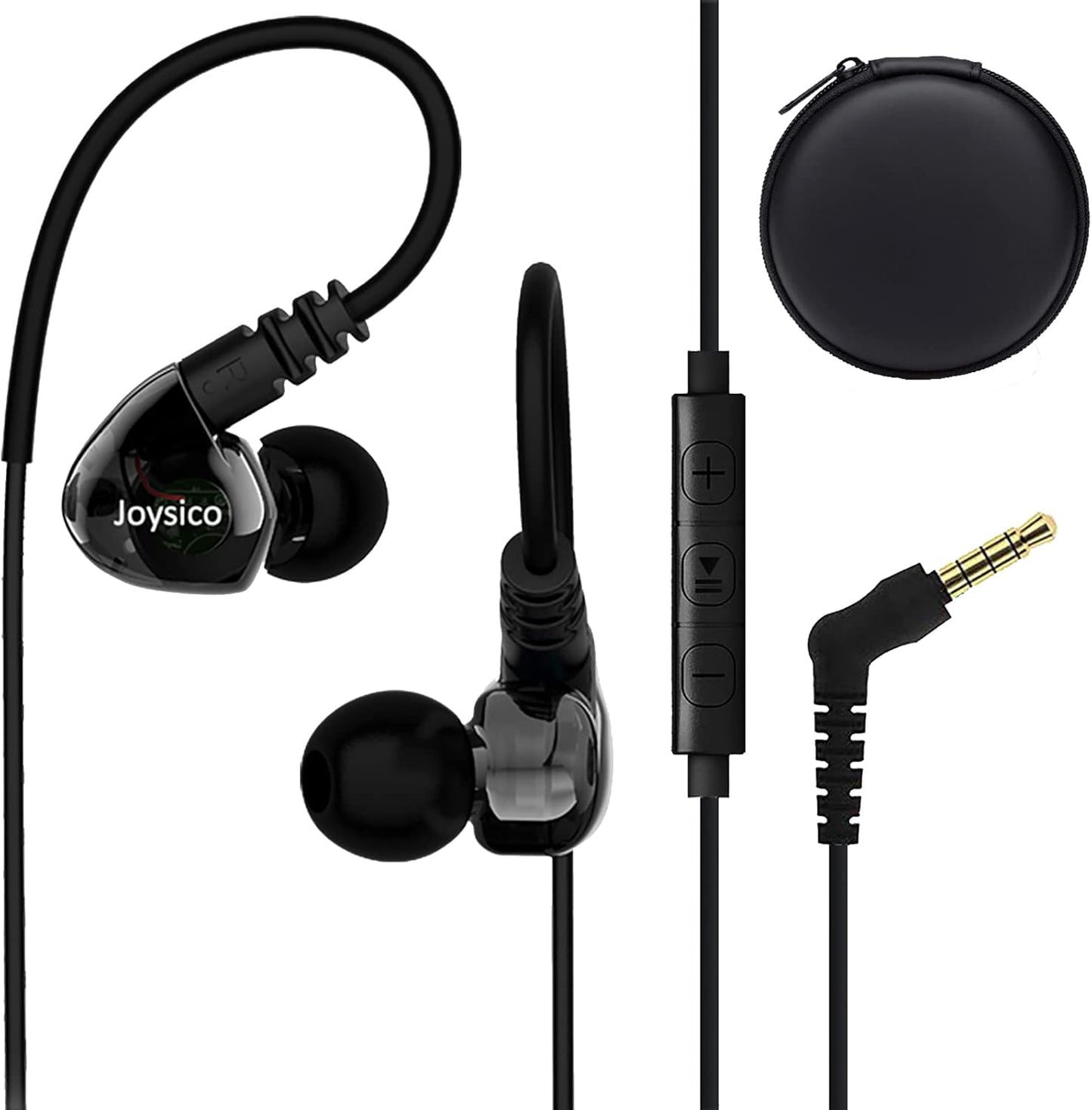 Joysico Black Sport Headphones - Comfortable Over Ear Earbuds for Running