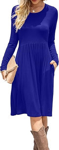 DB MOON Women Casual Long Sleeve Knee Length Dress - Pockets
