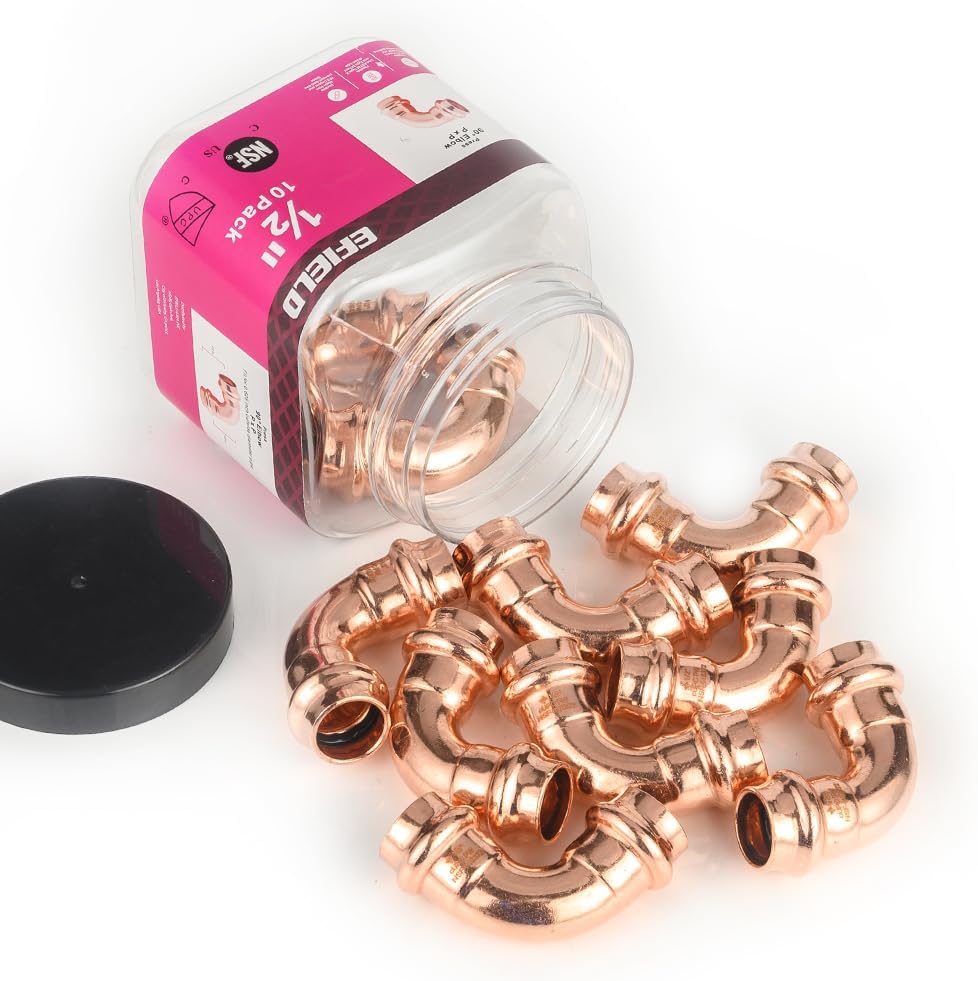 Pack of 10 Copper Press Fit 90 Degree Elbow Fittings for Plumbing