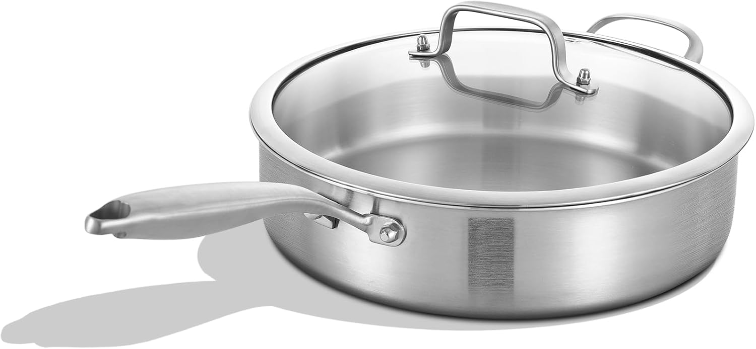 Inqibee 10 inch Tri-Ply Stainless Steel Saute Pan with Lid