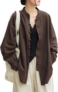 Women's Linen Oversized Blouses Vintage Long Sleeve Jacket - Soft