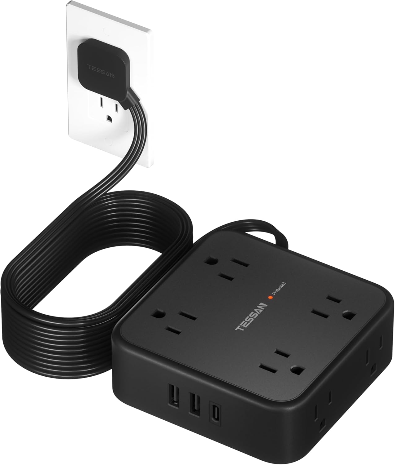 15 FT Extension Cord with 8 Outlets and USB Ports for Home