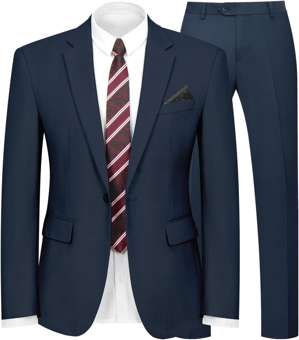 2 Piece Men's Suit One Button Slim Fit Blazer and Pants Set