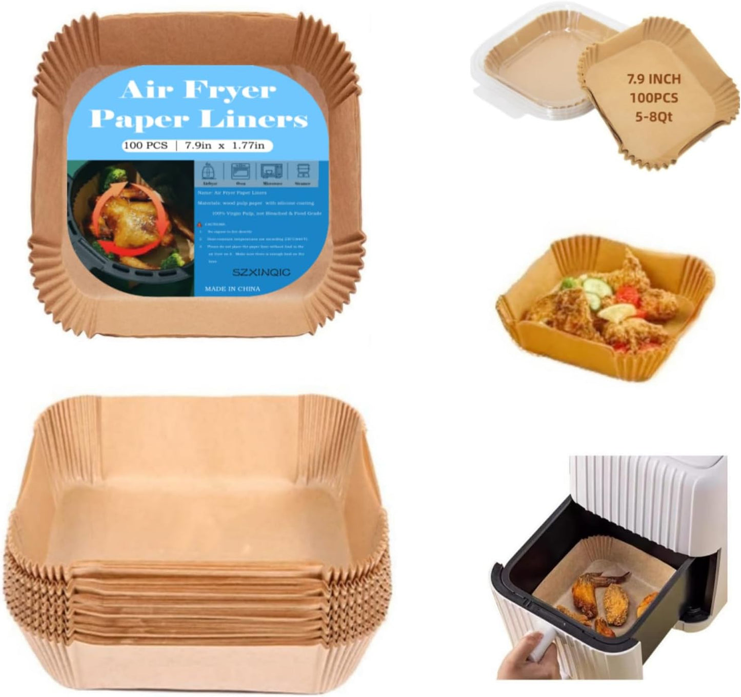 Disposable Air Fryer Baking Mats - 7.9 Square Parchment Sheets