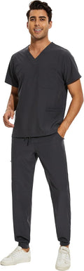 COZYFIT Men Scrubs Set Stretch V-Neck Top & Jogger Pant - Pocketed is