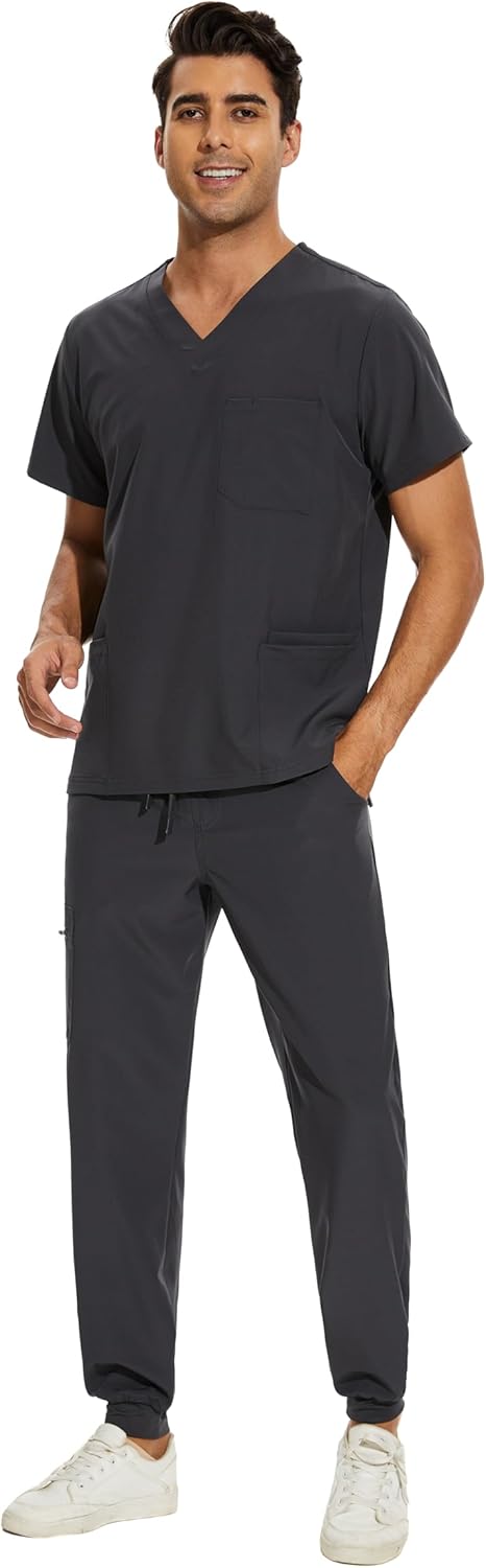 COZYFIT Men Scrubs Set with 8 Pockets and Yoga Waistband