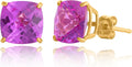 14K Yellow Gold Cushion Cut Pink Sapphire Stud Earrings for Women