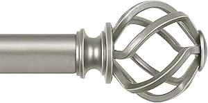 KAMANINA 1 Inch Curtain Rod with Twisted Cage Finials for Windows