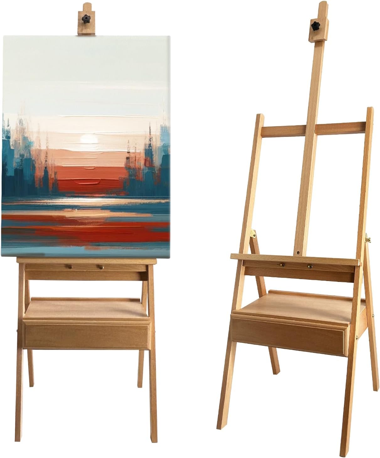 Large Solid Beech Wood Painting Easel with Storage Drawer