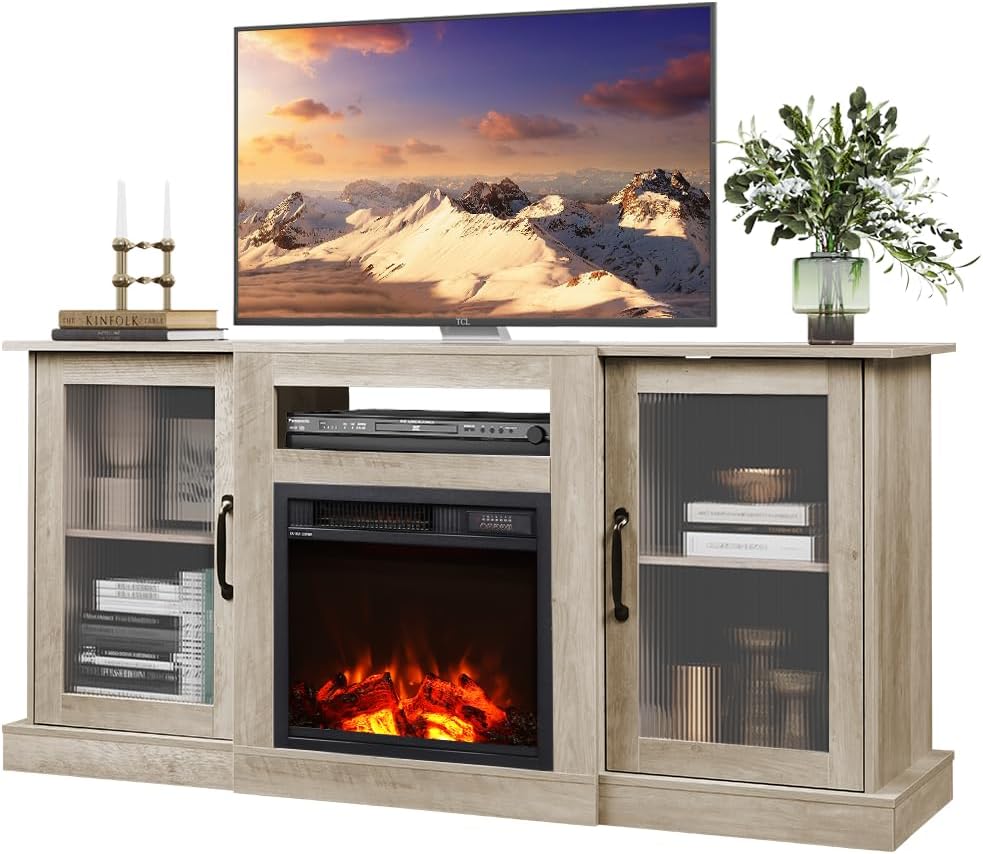 WLIVE Fireplace TV Stand for 65 Inch TV with Electric Heater