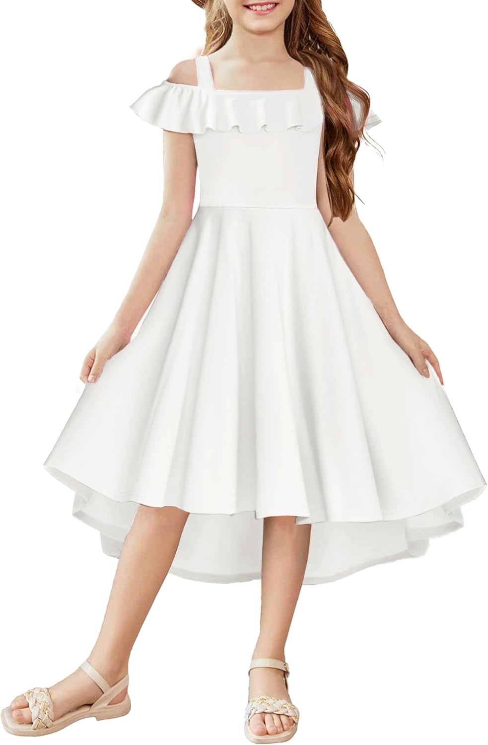 Arshiner Girls Summer Dress Off Shoulder Flutter Sleeve Midi