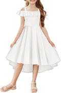 Girls White Off Shoulder Midi Dress with Pockets - A-Line Summer Style