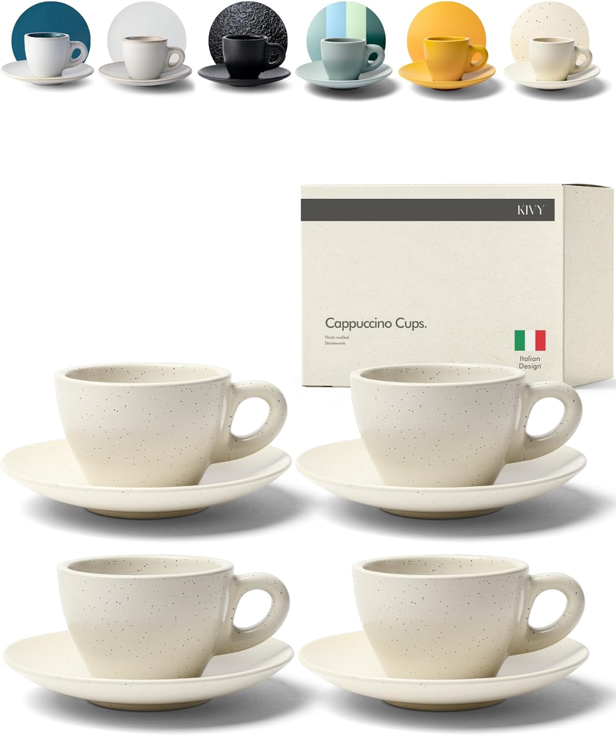KIVY Cappuccino Cups Set - Thick-Walled Stoneware for Latte Art