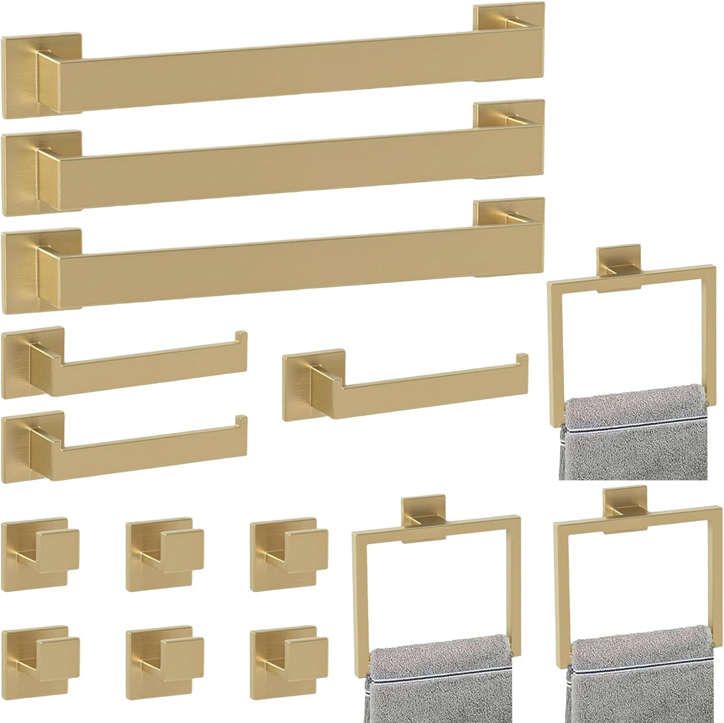 Bathroom Accessory Towel Bar Set: 15 Pieces Gold Hardware