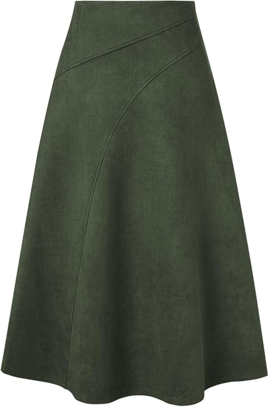 Kate Kasin Women's Suede Skirts: High Waist A-Line Midi Style