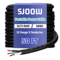 12/3 AWG 50 FT Portable Power Cable SJOOW 300V - Heavy Duty Cord