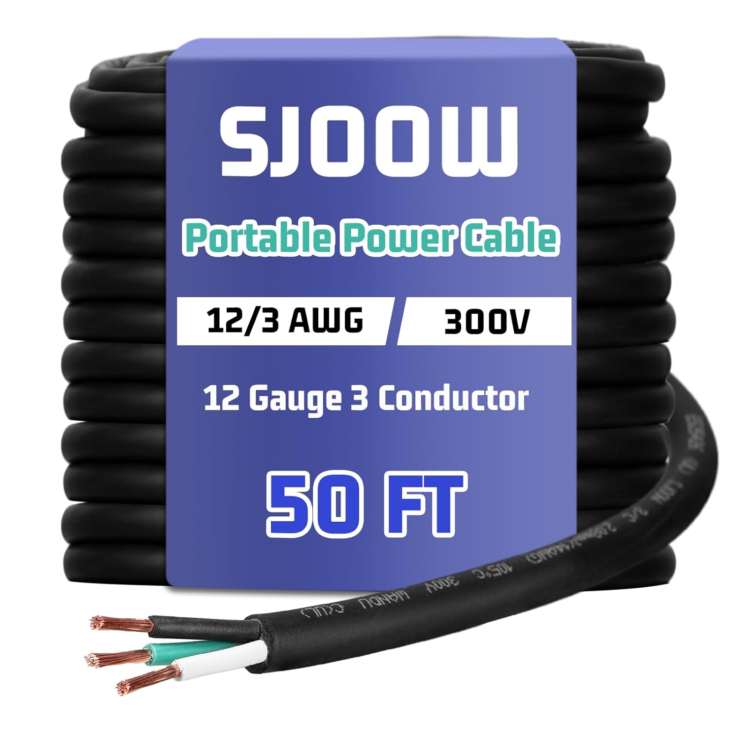 12/3 AWG 50 FT Portable Power Cable for Heavy Duty Use