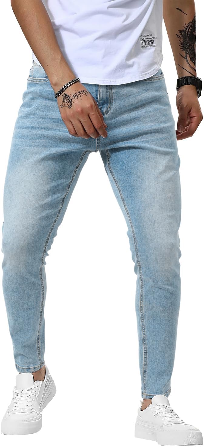 Woenzaia Mens Slim Fit Skinny Denim Stretch Tapered Jeans