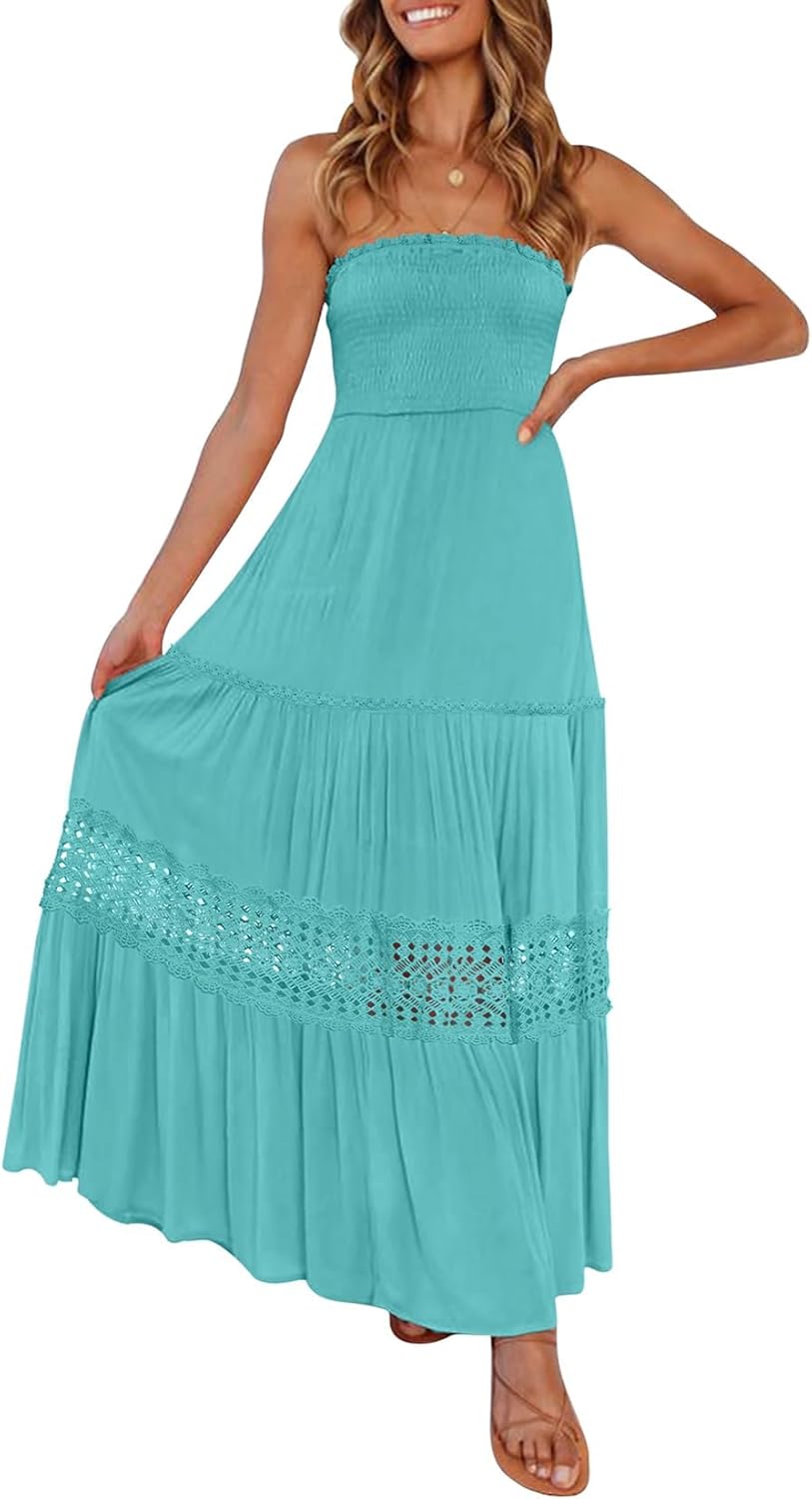 ZESICA Women's Bohemian Strapless Off Shoulder Maxi Dress