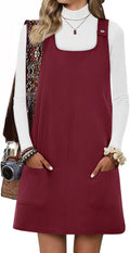 Womens Corduroy Overall Dress Square Neck A-Line Mini - Casual Style